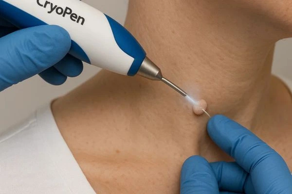 Person receiving cryotherapy Somerset for skin tag removal