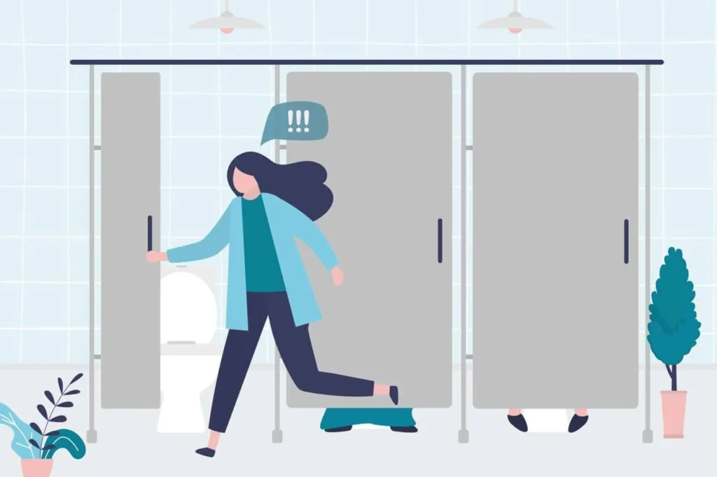 graphic of Urine incontinence Somerset woman running to the toilet.