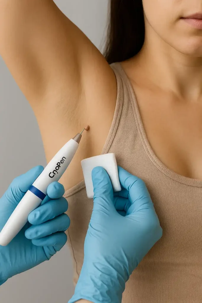 woman having cryopen to remove underarm skin tags Somerset