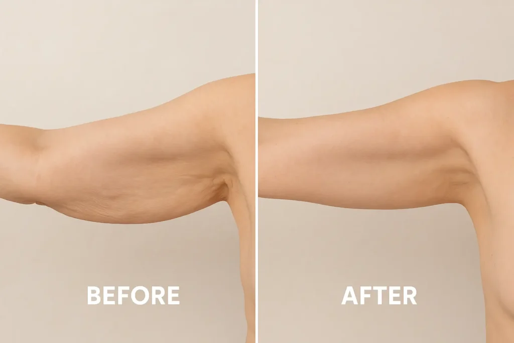 Picture of LA LIPO Somerset before and after results of skin tightening treatment on the upper arms.