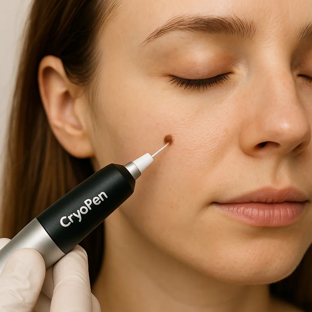woman receiving facial mole removal Somerset using cryopen